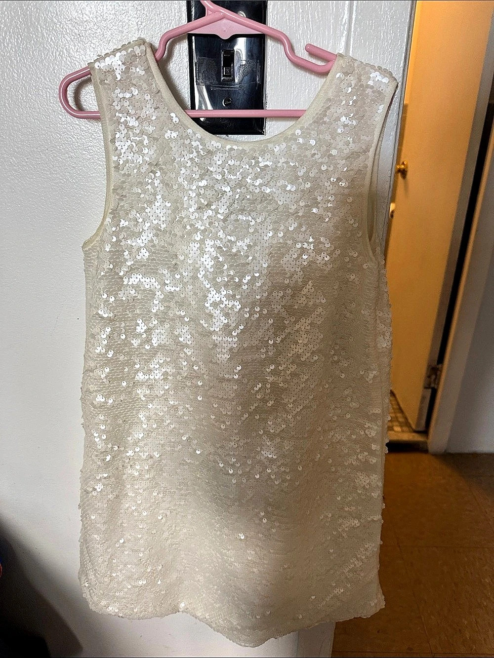 H&M Sequined Bow Tank Top White & Black Size 7-8y